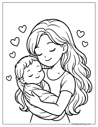 I Love You Mom and Baby Coloring Page