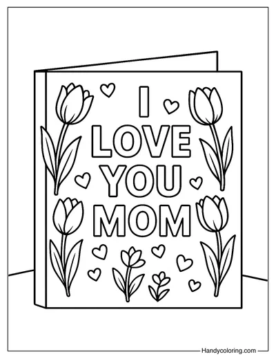 I Love You Mom Card Coloring Page