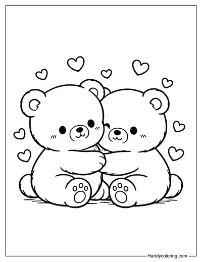 I Love You Teddy Bears Coloring Page