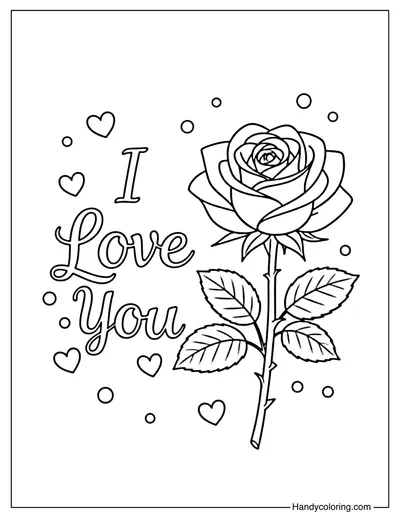 I Love You with Rose Coloring Page