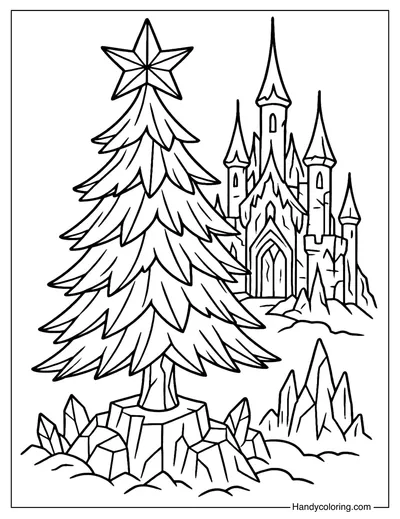 Ice Castle Christmas Tree Coloring Page