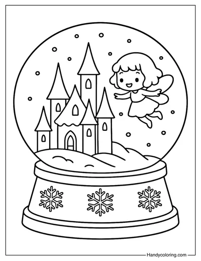 Ice Castle Fairy Snow Globe Coloring Page
