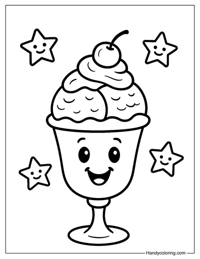 Ice Cream and Little Star Friends Coloring Page