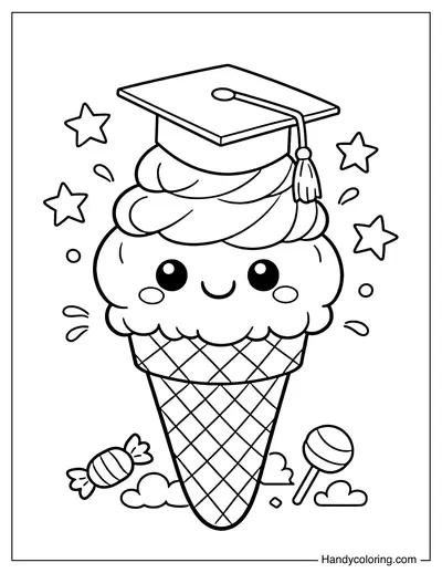 Ice Cream Cone Wearing A Graduation Cap
