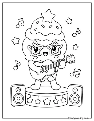 Ice Cream Cone Wearing Glasses and Playing Guitar