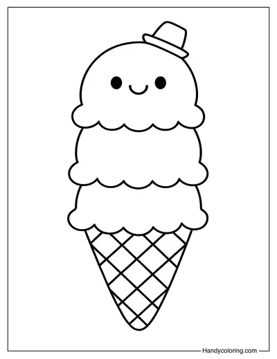 Ice Cream Cone with a Happy Face Coloring Page