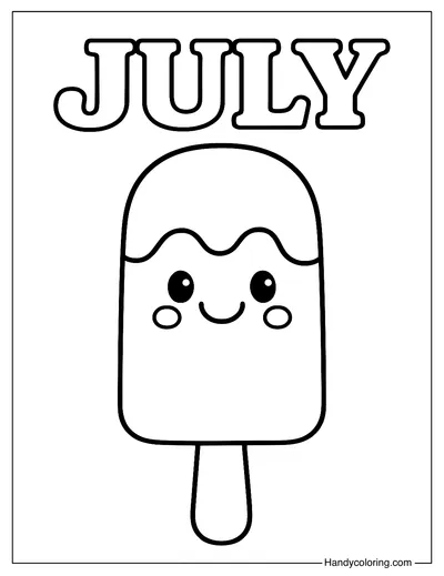 Ice Cream Cone With July Text Coloring Page