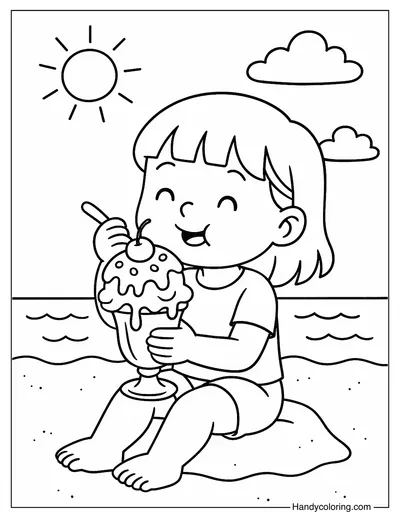 Ice Cream on the Beach Coloring Page