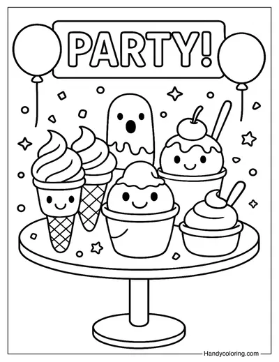 Ice Cream Party Coloring Page