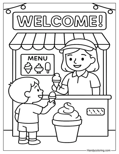 Ice Cream Shop Coloring Page