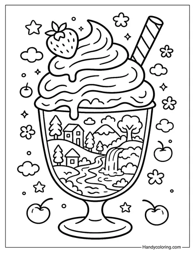 Ice Cream Village Coloring Page