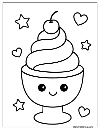 Ice Cream with Cherry on Top Coloring Page