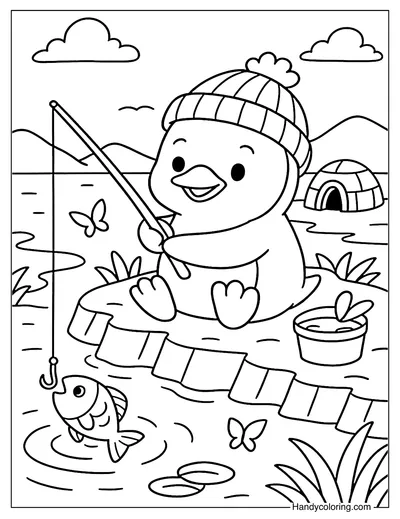 Ice Fishing Adventure Coloring Page