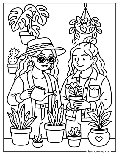 Indoor Garden Friends Coloring Page