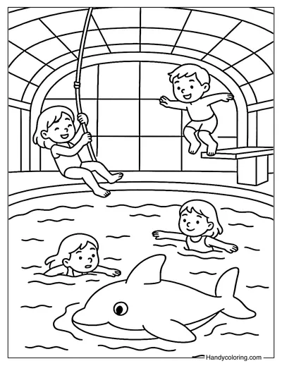 Indoor Pool Adventure Coloring Page