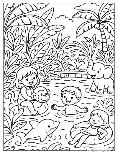 Inflatable Jungle Pool Coloring Page