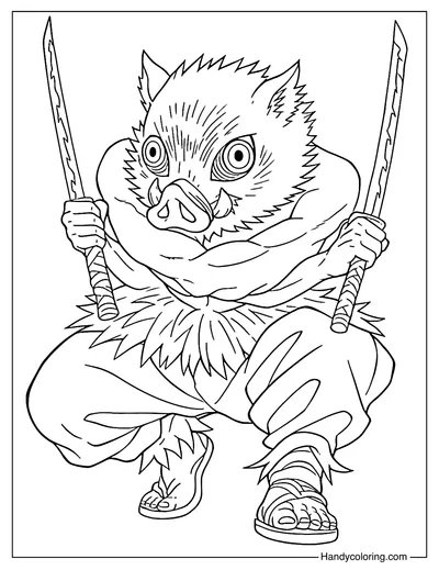 Inosuke Demon Slayer Infinity Castle Coloring Page
