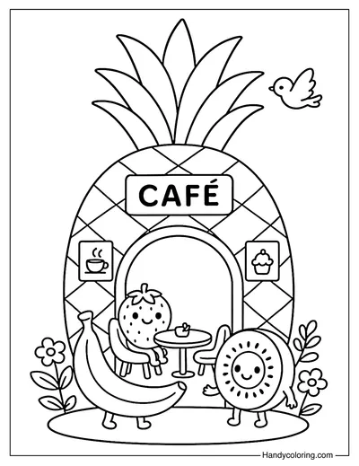 Inside the Pineapple Cafe Coloring Page