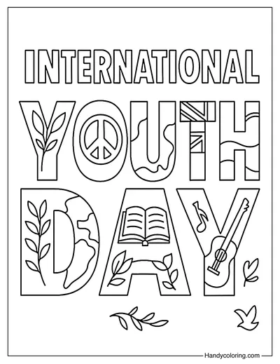 International Youth Day Bold Letters Coloring Page