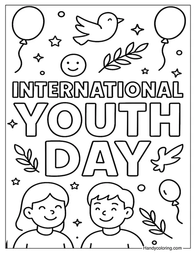 International Youth Day Doodle Style Coloring Page