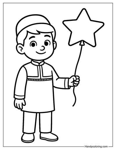 Iranian Boy Holding Balloon Coloring Page