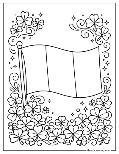 Irish Flag with Shamrocks Coloring Page