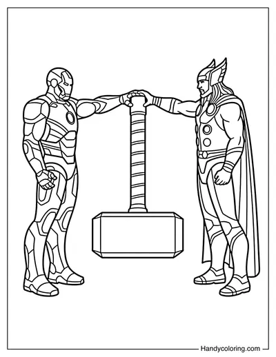 Iron Man and Thor Holding A Hammer