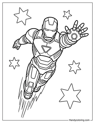Iron Man Flying with Stars Around