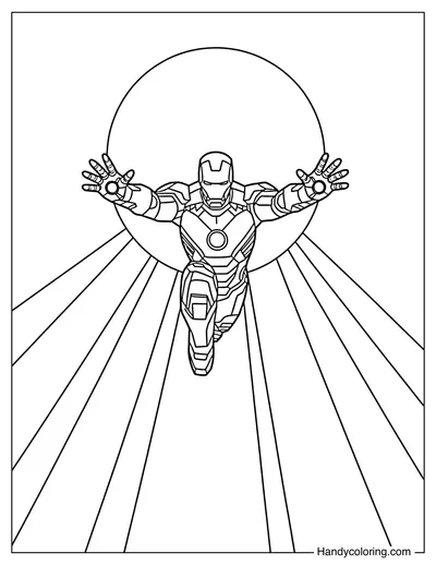 Iron Man Flying with Sun