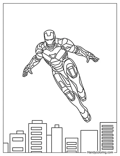Iron Man Hovering Above City