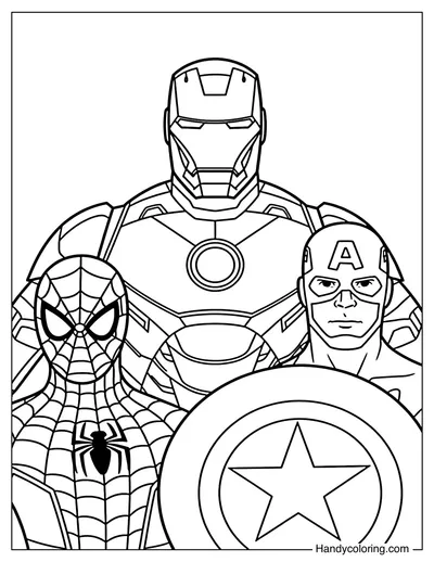 Iron Man with Spider Man and Captain America