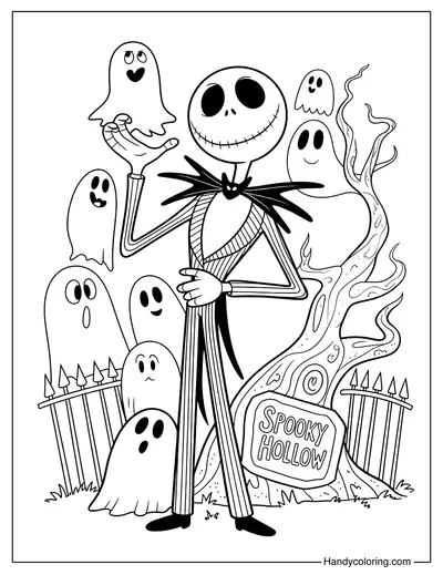 Jack and Ghosts Coloring Page