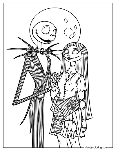 Jack and Sally Together Coloring Page