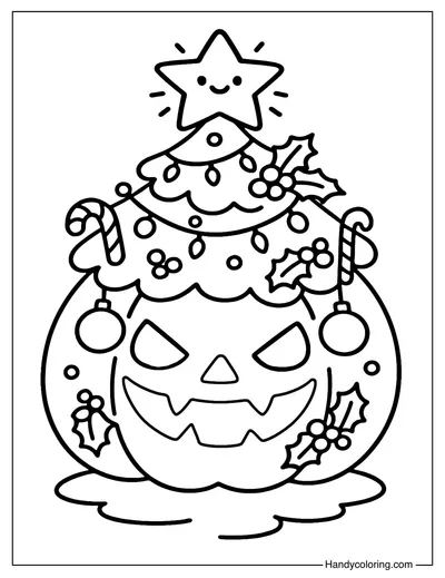 Jack O Lantern Christmas Tree Coloring Page