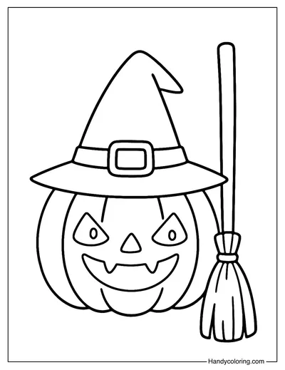 Jack-O-Lantern with Witch Hat Coloring Page