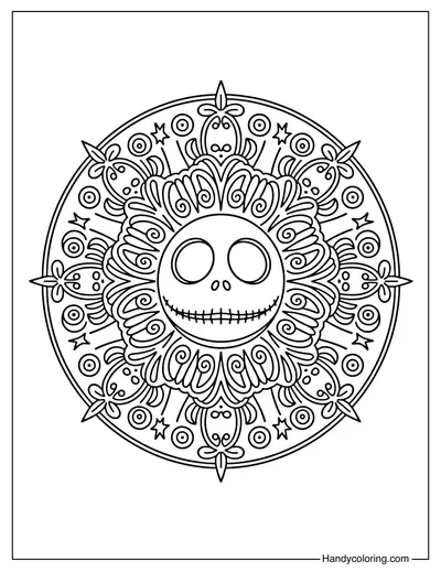 Jack Skellington Face Mandala Coloring Page
