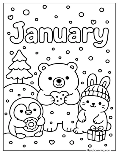 January Animals Coloring Page