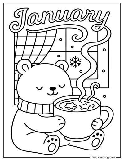 January Hot Cocoa Hug Coloring Page