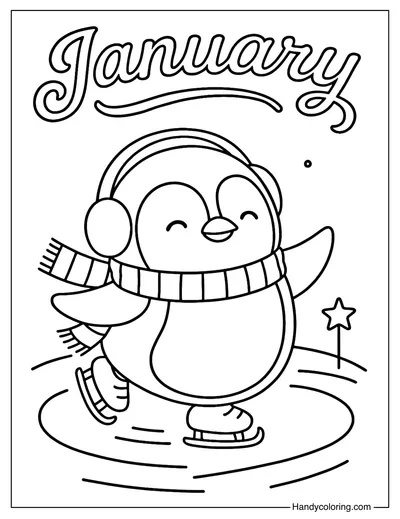 January Penguin Coloring Page