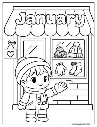January Shop Coloring Page