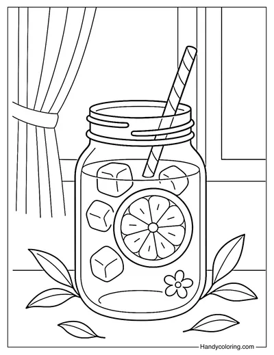 Jar Drinks with Fruit and Ice Coloring Page