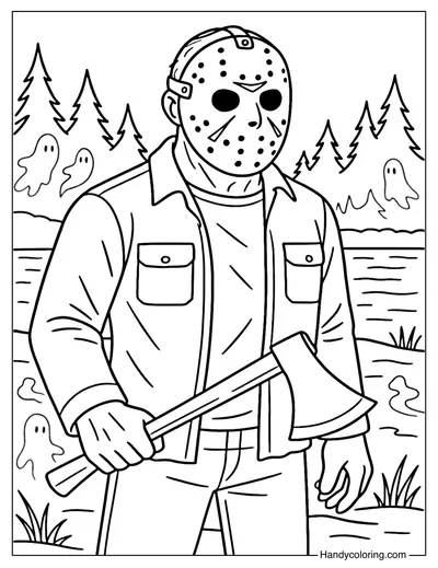 Jason Voorhees in Forest Coloring Page