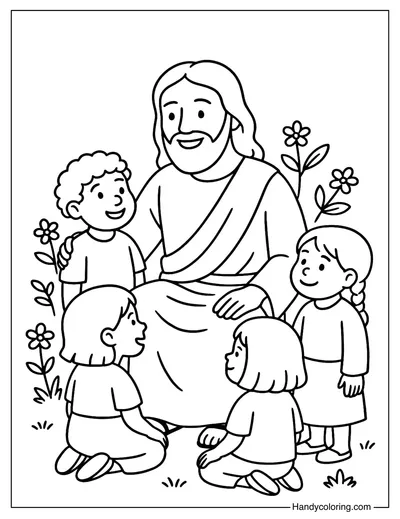Jesus and Children Coloring Page