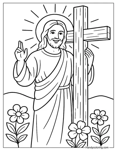 Jesus and The Cross Coloring Page