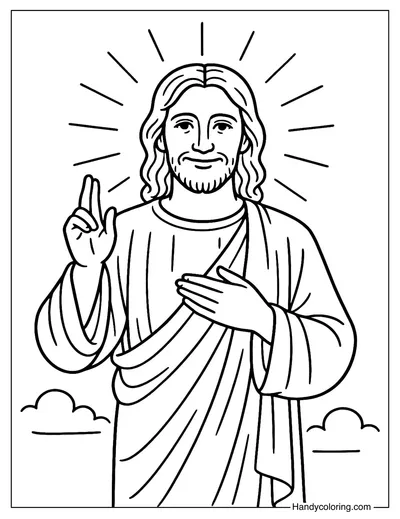 Jesus Blessing with Gentle Smile Coloring Page