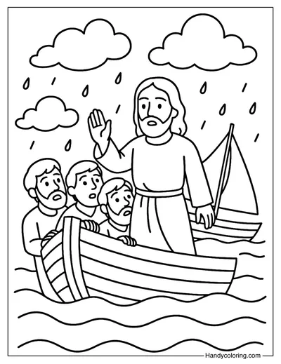 Jesus Calming The Sea Coloring Page
