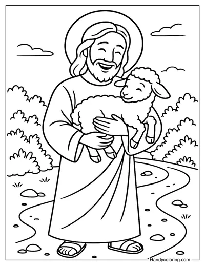 Jesus Holding Lost Lamb Coloring Page