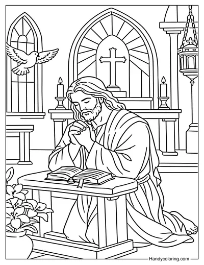 Jesus Praying in Church