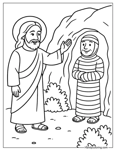 Jesus Raises Lazarus Gentle Coloring Page