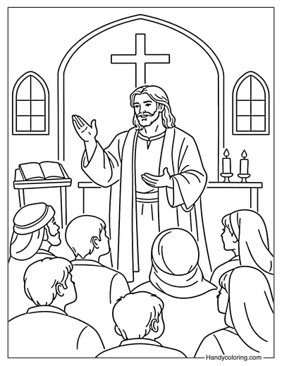 Jesus Teaching Inside Church